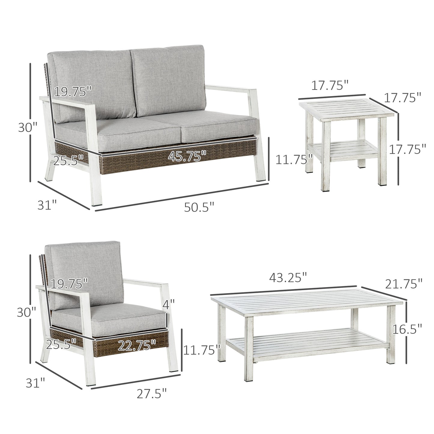 5-Piece Aluminum Outdoor Furniture Set with Cushions - Gray