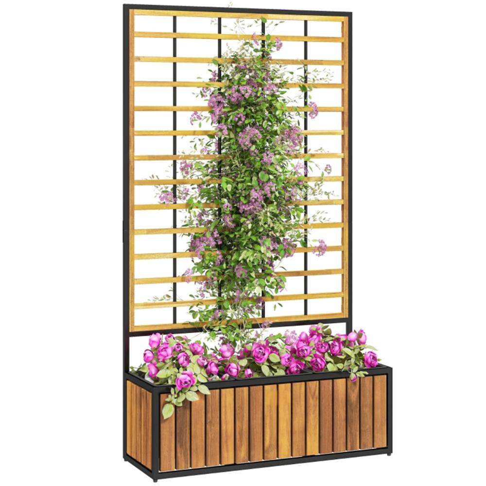 Wooden Raised Garden Bed With Trellis, Removable Pots For