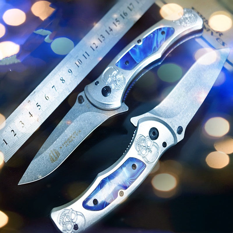 Portable Folding Knife with Springless Blade for Self-Defense & Household Use - Royal Blue