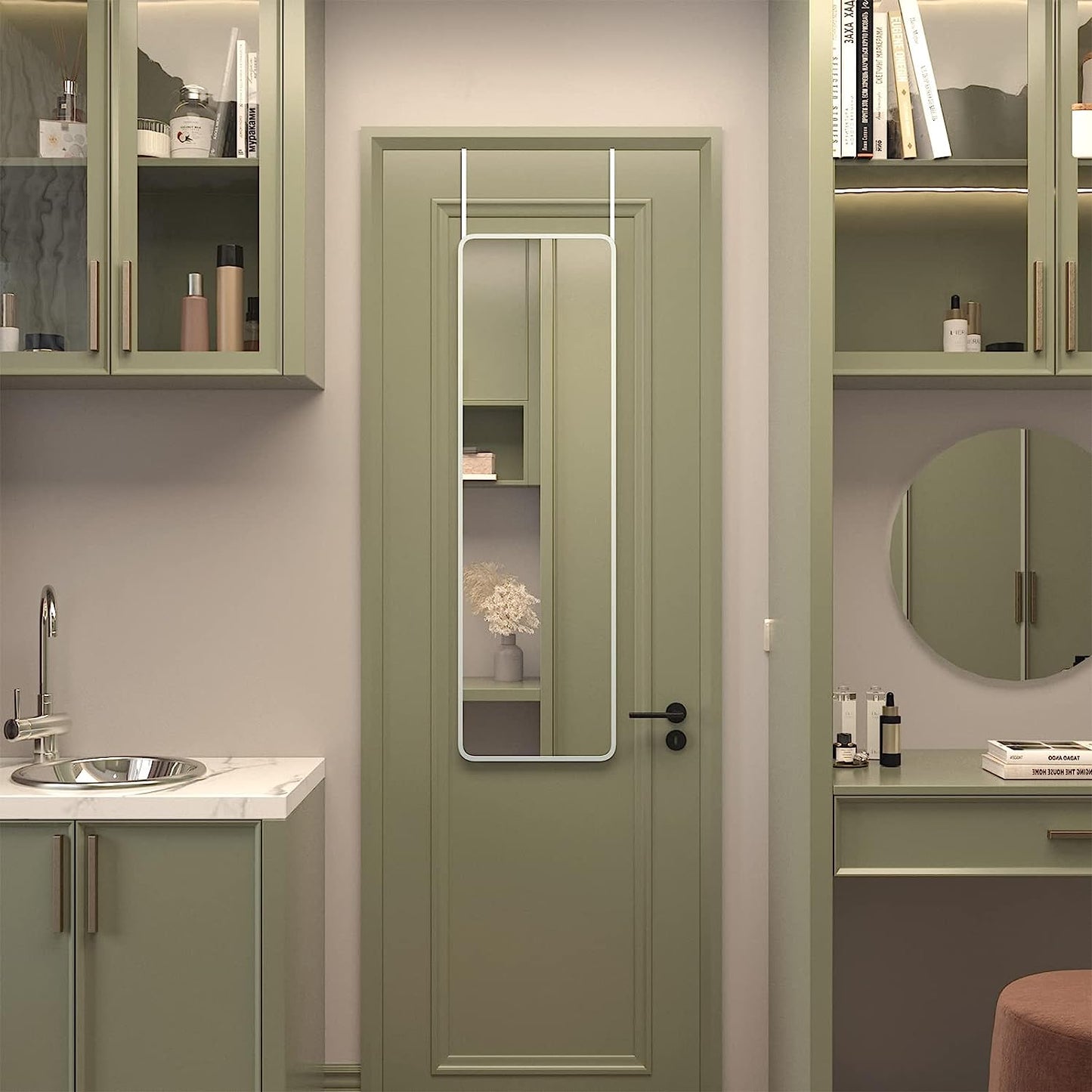 Silver 47 x 14 Inch Rectangular Door Mirror - Classic Design