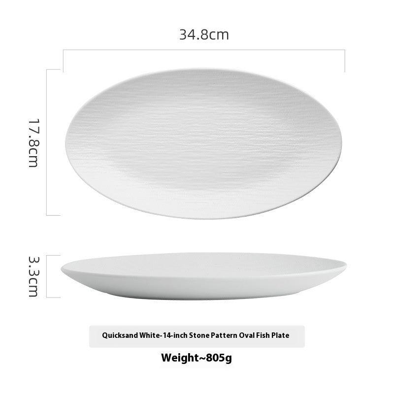 Ceramic Oval Fish Dish - Quicksand White, 10-14 Inch Kitchen Serveware