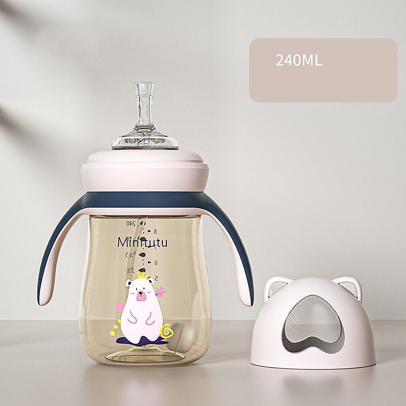 Baby Anti-Fall Straw Bottle with Handle and Leak-Proof Cap - 240ml/300ml