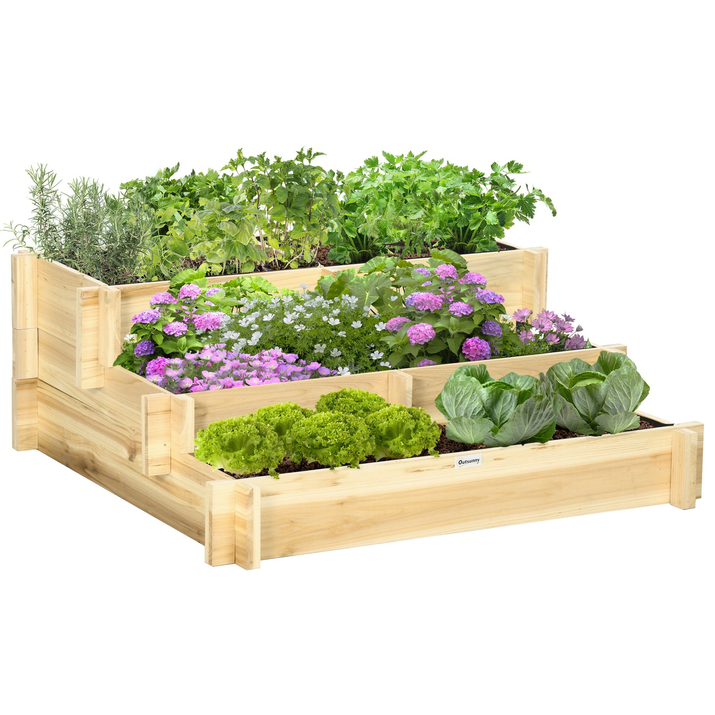 3-Tier Raised Garden Bed with Water Draining Fabric for Vegetables Herbs and Flowers