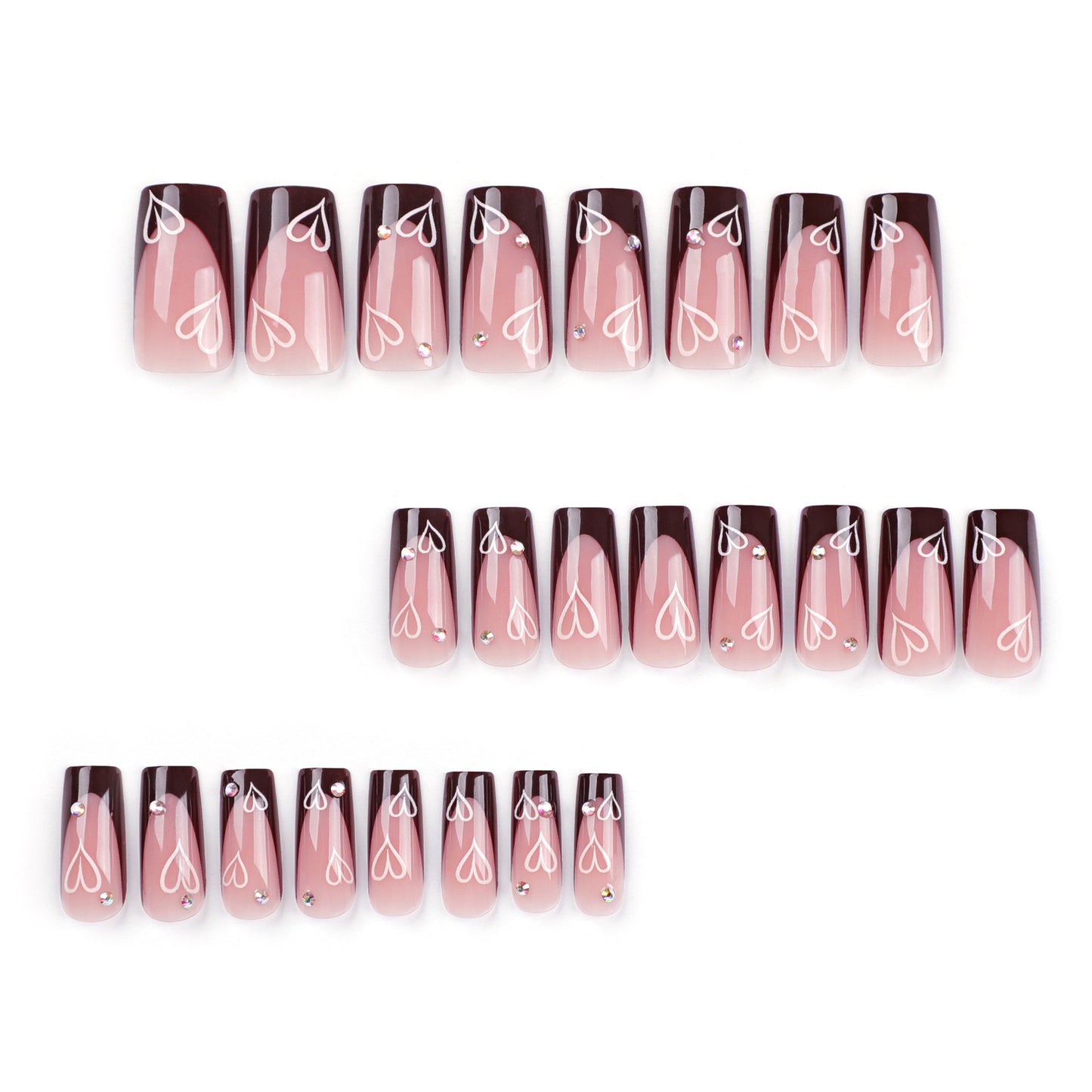 Nail Art Tips with Glue for Ladies - Love Pattern, 24 Pieces