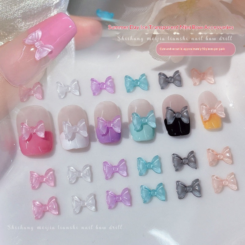 50-Pack Ice-Transparent Bow Tie Resin Nail Art Decorations - Cute Nail Accessories
