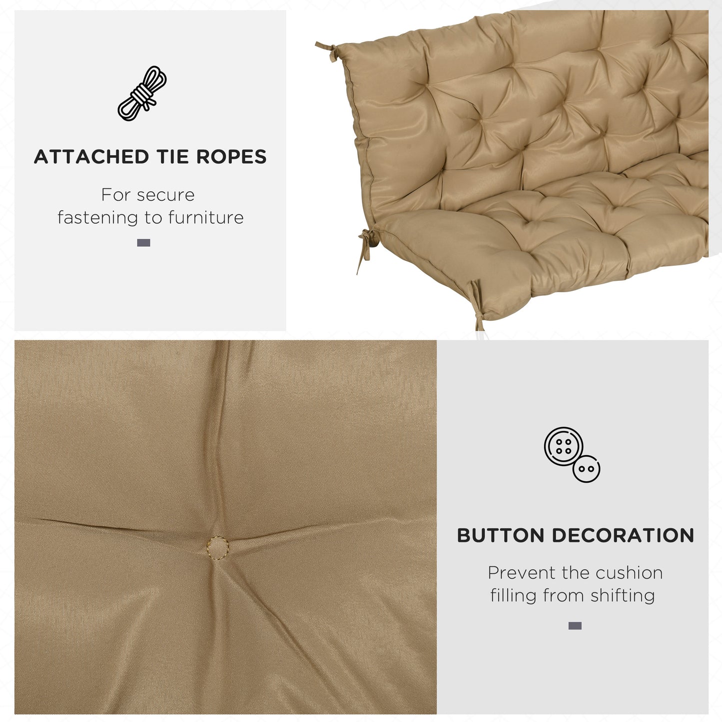 59" x 38" Tufted Outdoor Bench Cushion for 3-Seater Furniture - Khaki