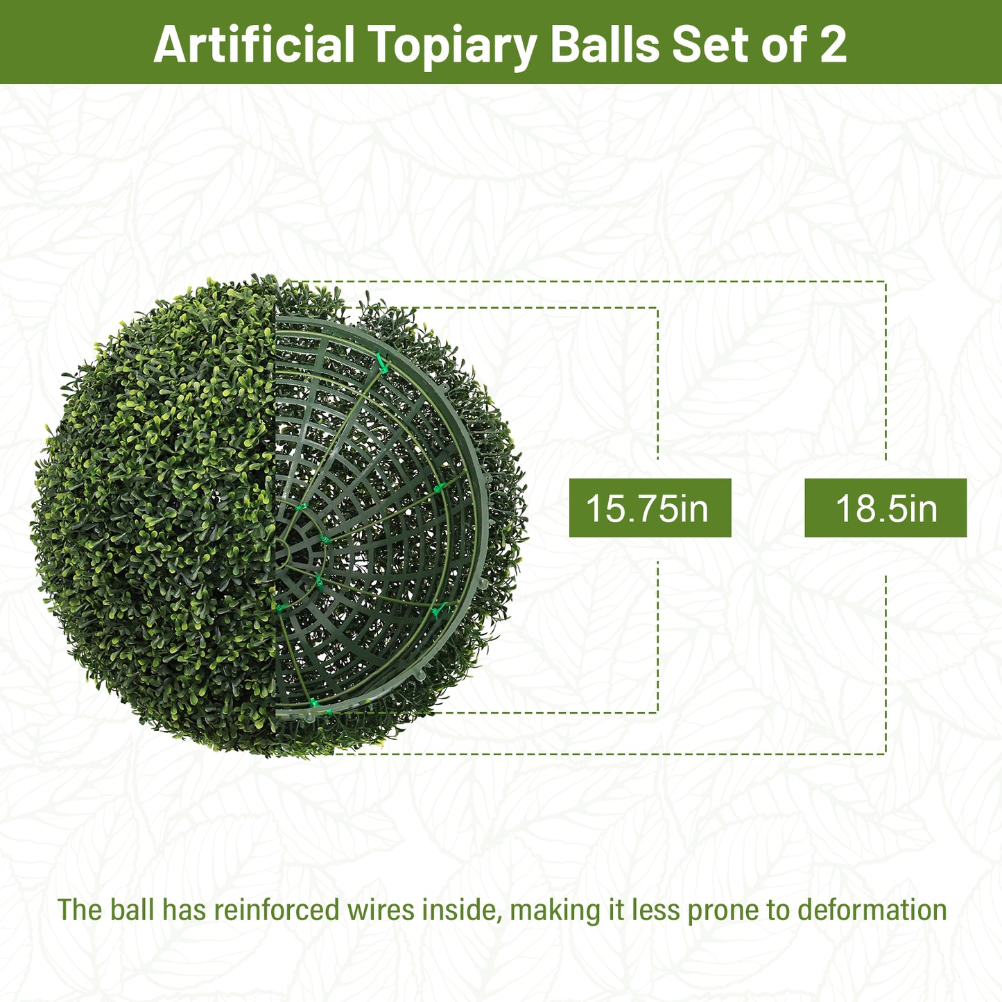 18.5-Inch Artificial Boxwood Topiary Balls - 2pcs Set - Green
