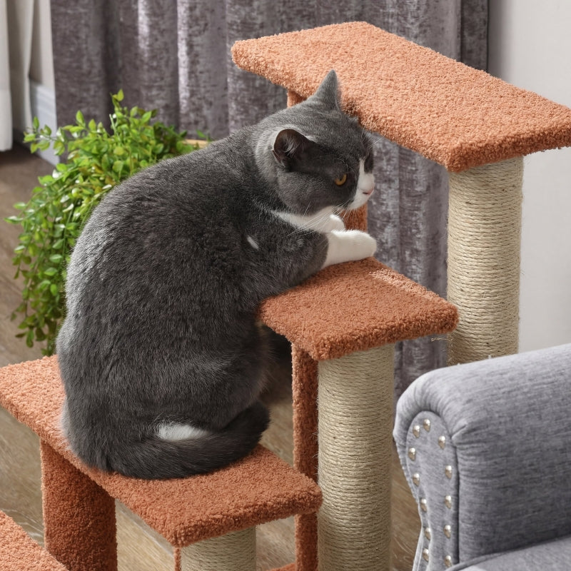 Cat Steps with Scratching Posts for High Beds and Sofas - Brown, 3-Step Cat Tree