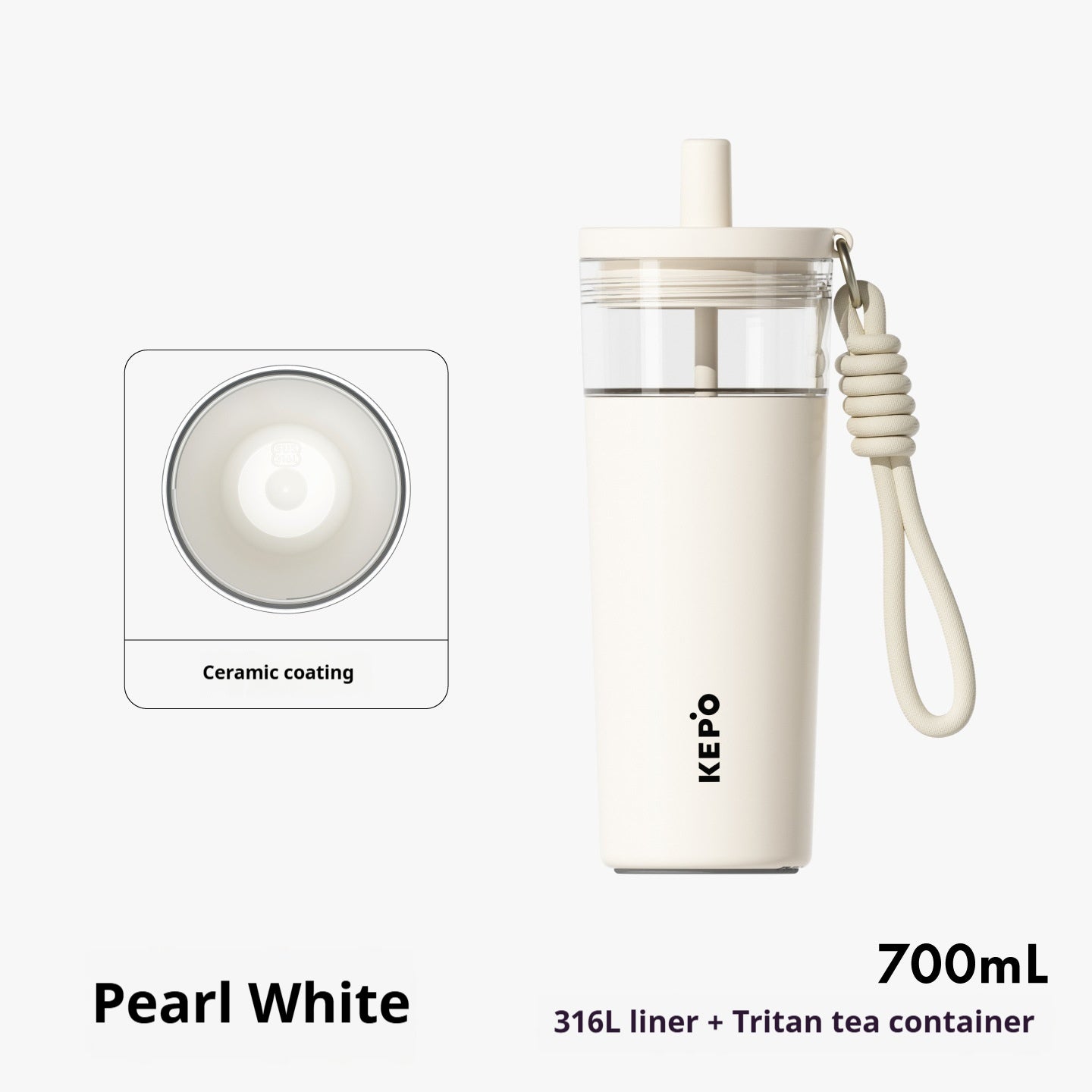 Large Insulated Water Bottle with Tea-Water Separation and 700ml Capacity