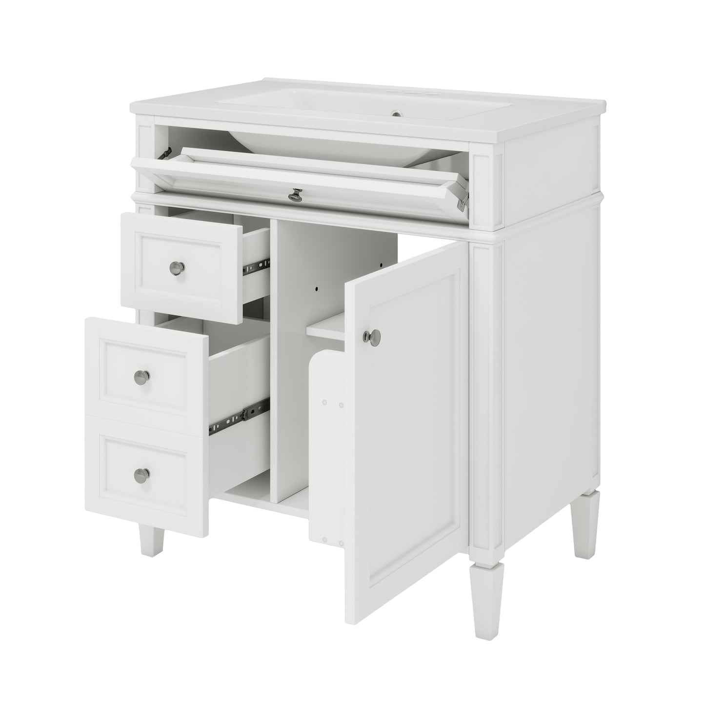 30'' Modern Bathroom Vanity with Sink & Storage - White