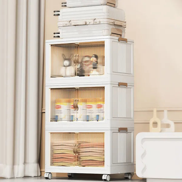 3Pcs Foldable Storage Bins With Lid Front Magnetic Door Collapsible