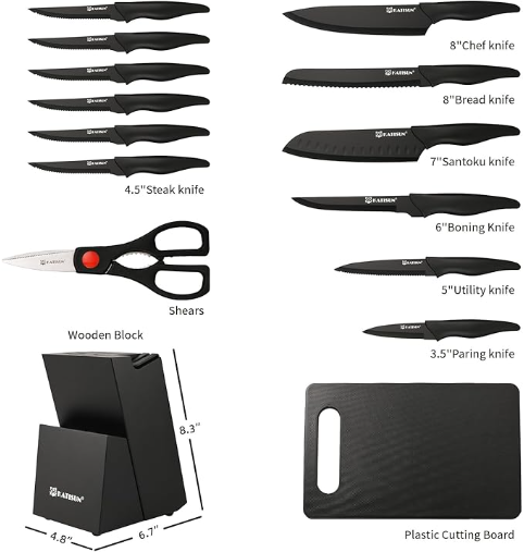 16-Piece Kitchen Knife Block Set with Cutting Board & Sharpener