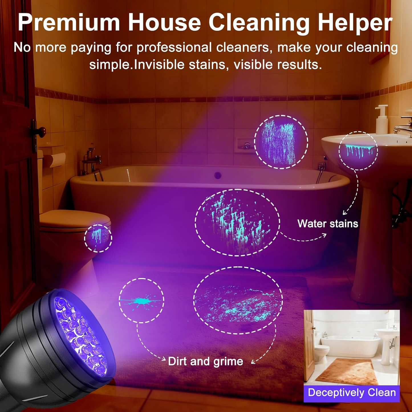 Pet Urine Detector UV Flashlight - Black Light for Stain Detection and Minerals