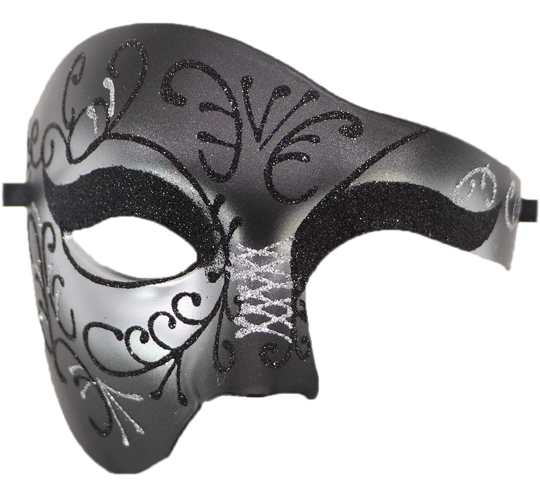 One-Eye Half Face Party Mask - Antique Gold Silver Black for Halloween