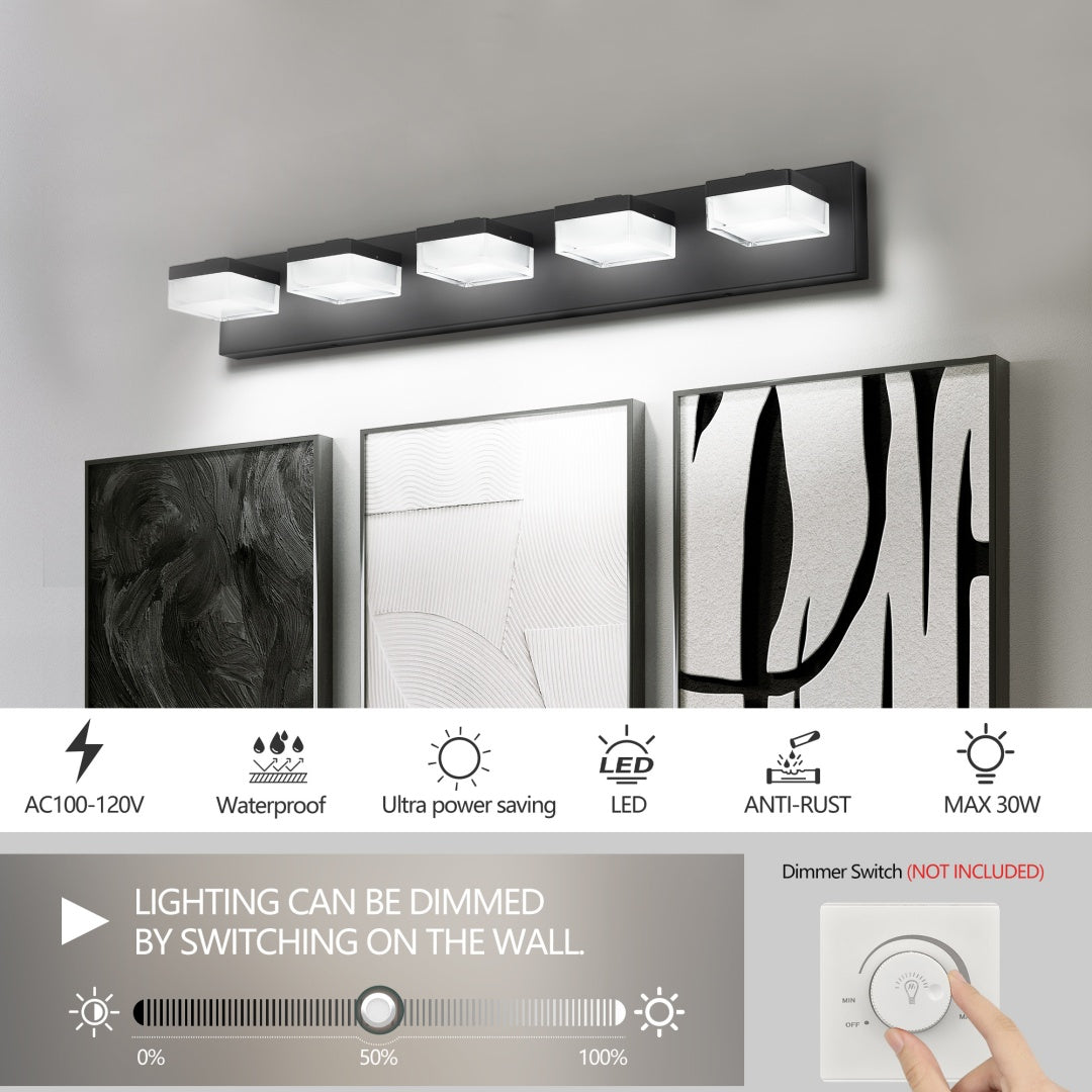 Modern Black Bathroom Vanity Light Fixture - 5 LED Lights