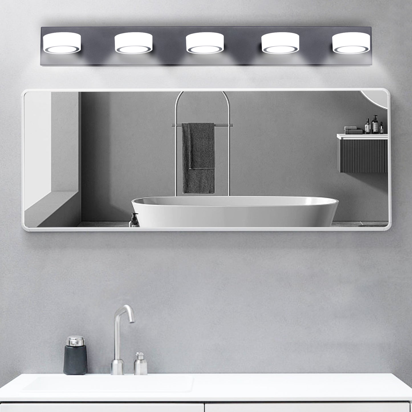 5-Light LED Vanity Light Fixture - Dimmable Black Bathroom Lighting