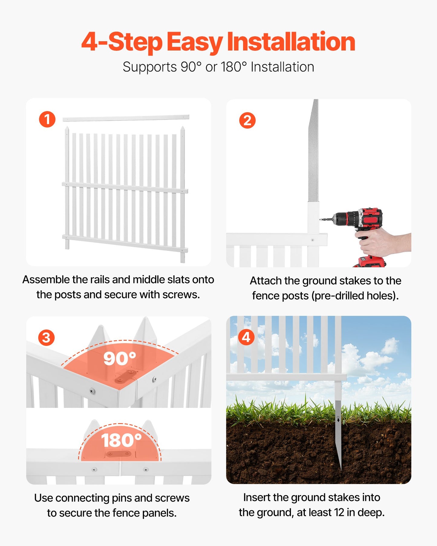 Black Outdoor Privacy Fence Panels Set - 48x48 Inches with Ground Stakes for Air Conditioners & Trash Cans