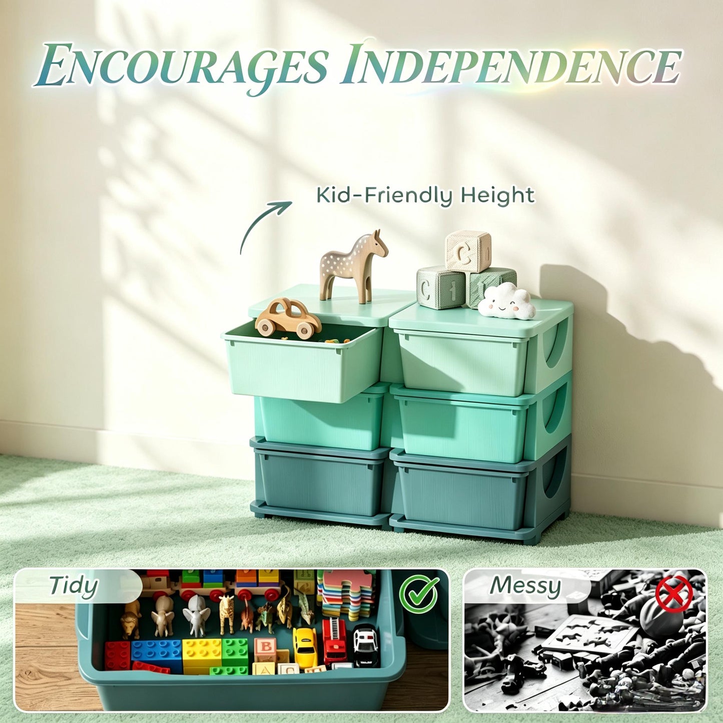 Vertical Drawer Unit Toy Organizer - Green Storage Tower
