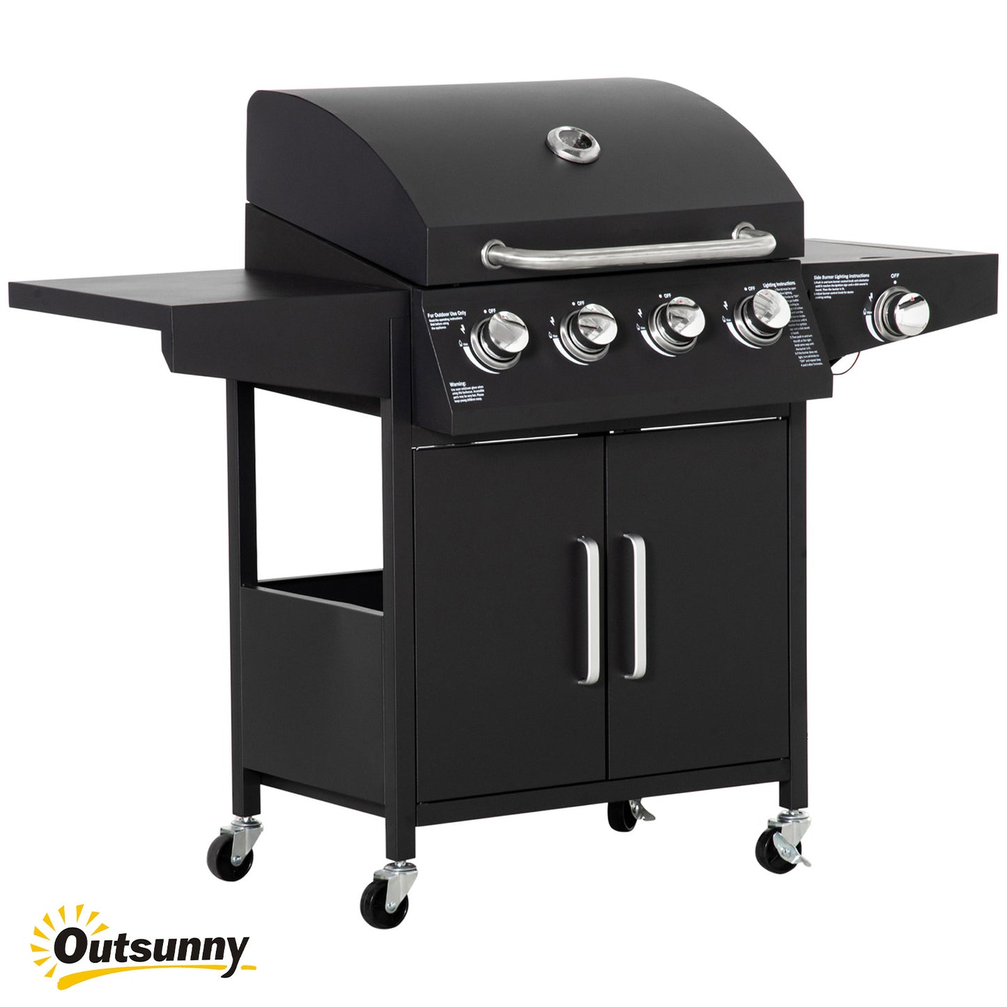 52" 4-Burner Propane Gas BBQ Grill with Side Burner & Wheels