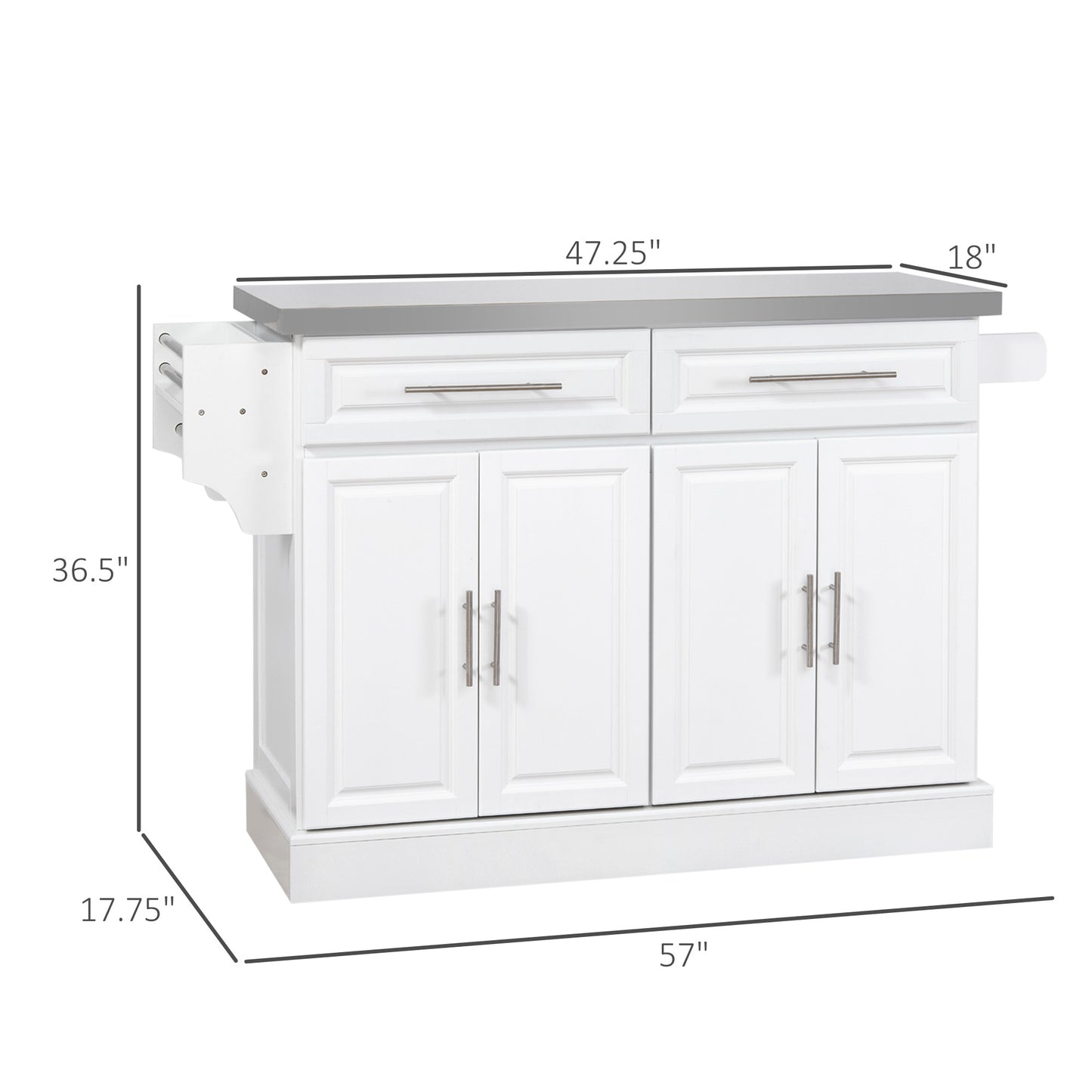 Portable Kitchen Island Cart with Stainless Steel Top & Wheels