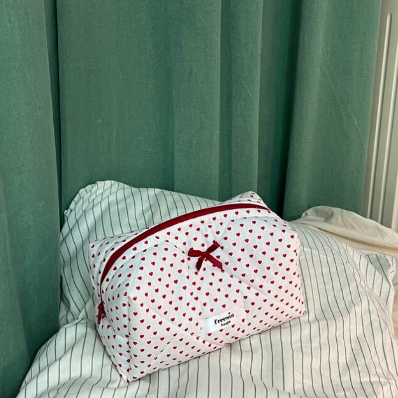 Love Heart Bow Tie Cosmetic Bag - Waterproof & Breathable Makeup Storage