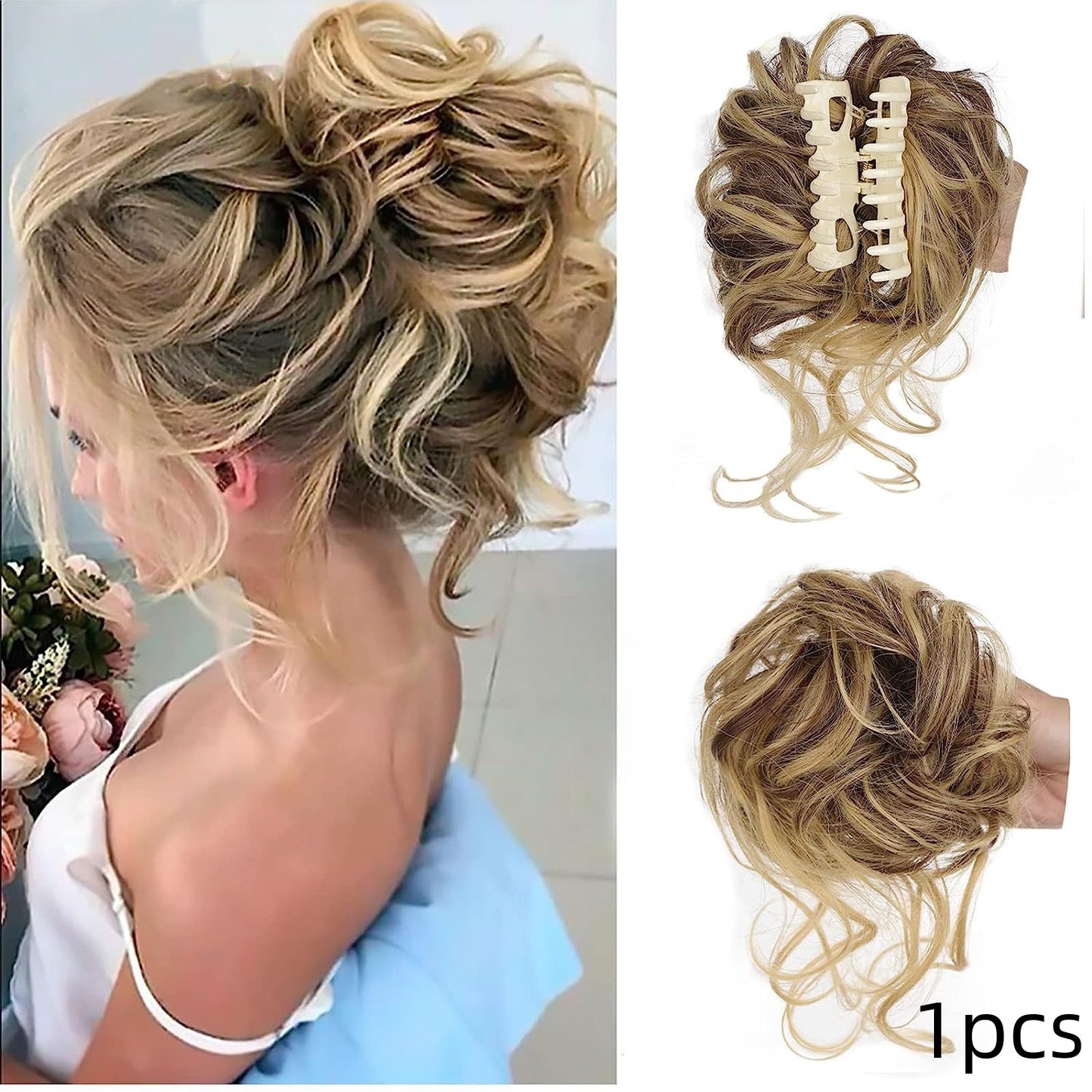 Messy Curly Hair Bun Wig for Women - Synthetic Hair Extension