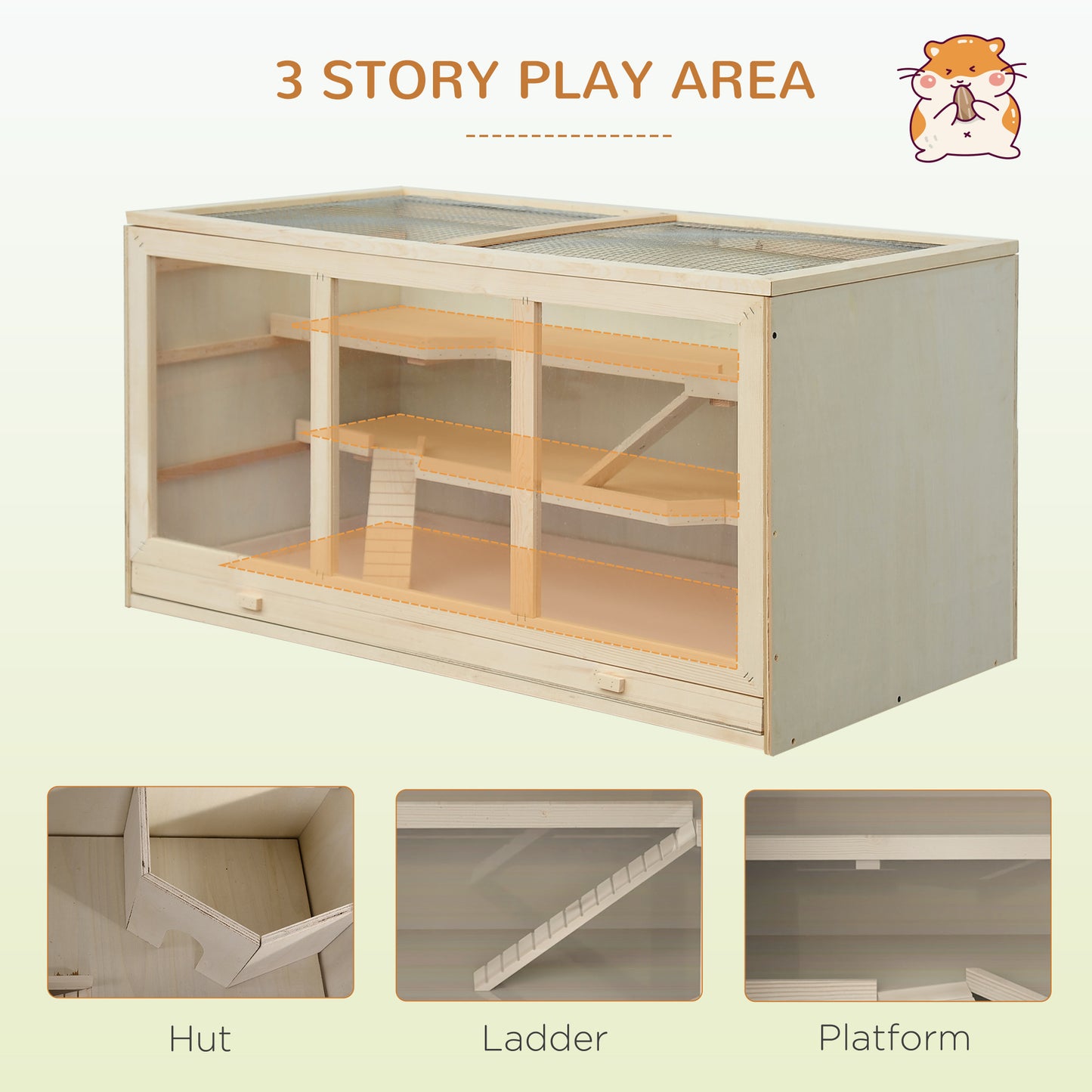 45-Inch Large Wooden Hamster Cage with Multi-Level Design & PVC Windows