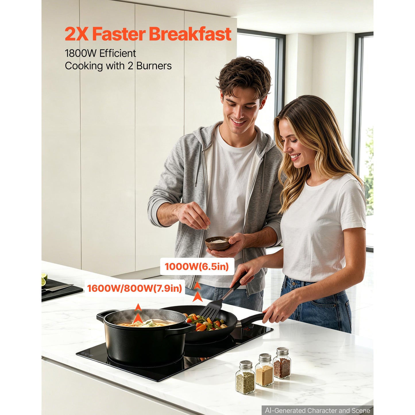 12-Inch Electric Cooktop with 2 Burners, 1800W Portable Stove, Touch Control, Timer & Child Lock