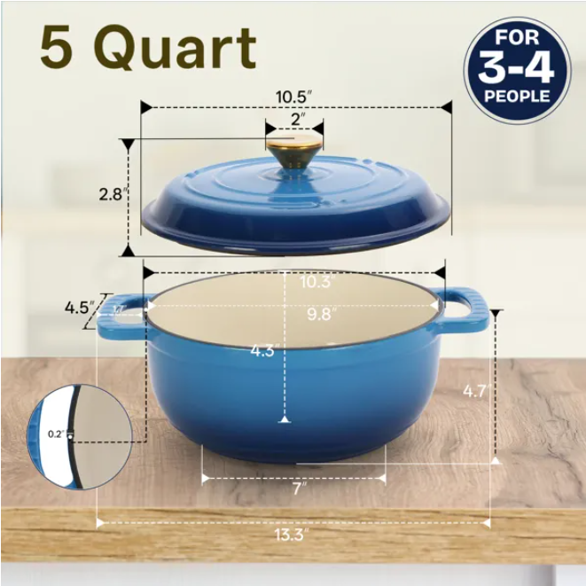 5QT Cast Iron Cooking Pot - Durable Kitchen Essential