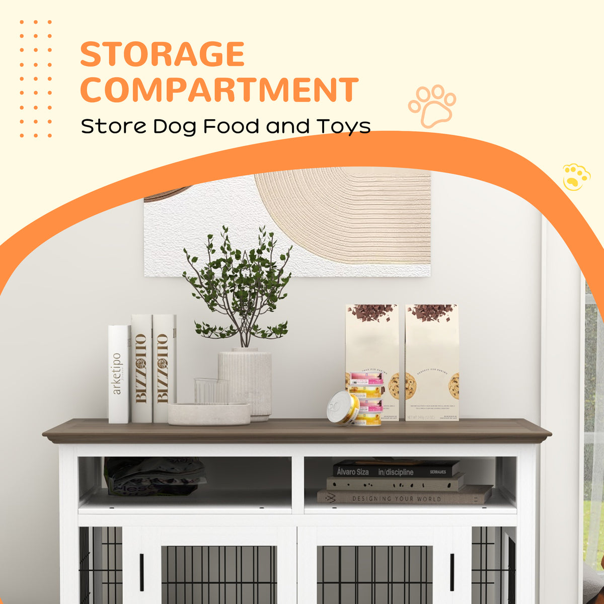 Dog Kennel Side End Table with Storage for Small & Medium Dogs, White