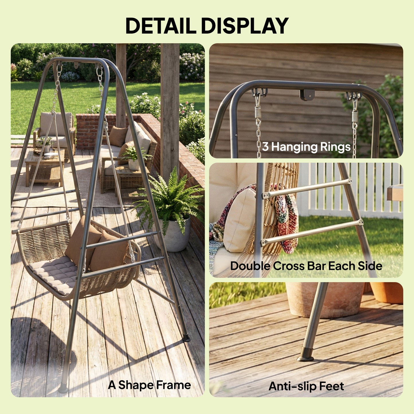 Hammock Chair Stand for Indoor & Outdoor Use - Gray, 330 lbs Capacity
