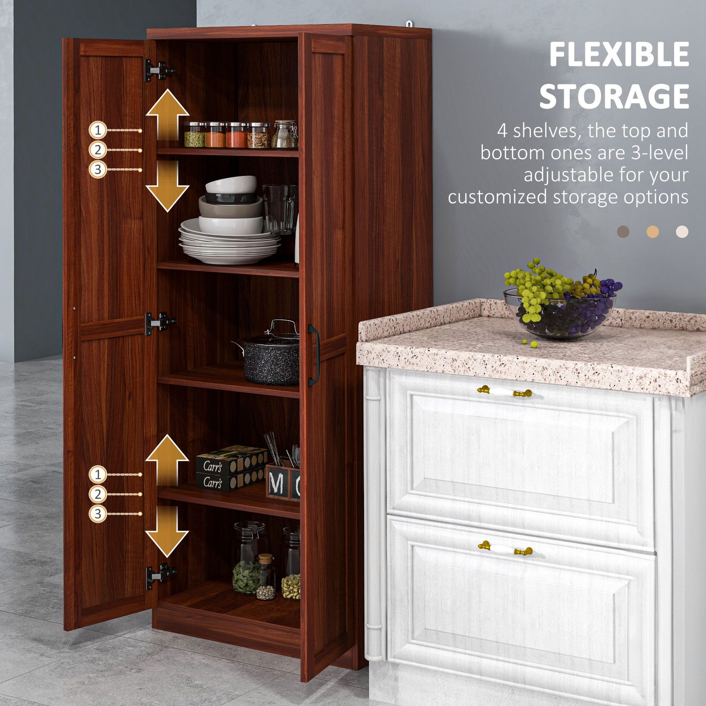 63" Tall Kitchen Pantry Storage Cabinet with Doors & Shelves - Tan