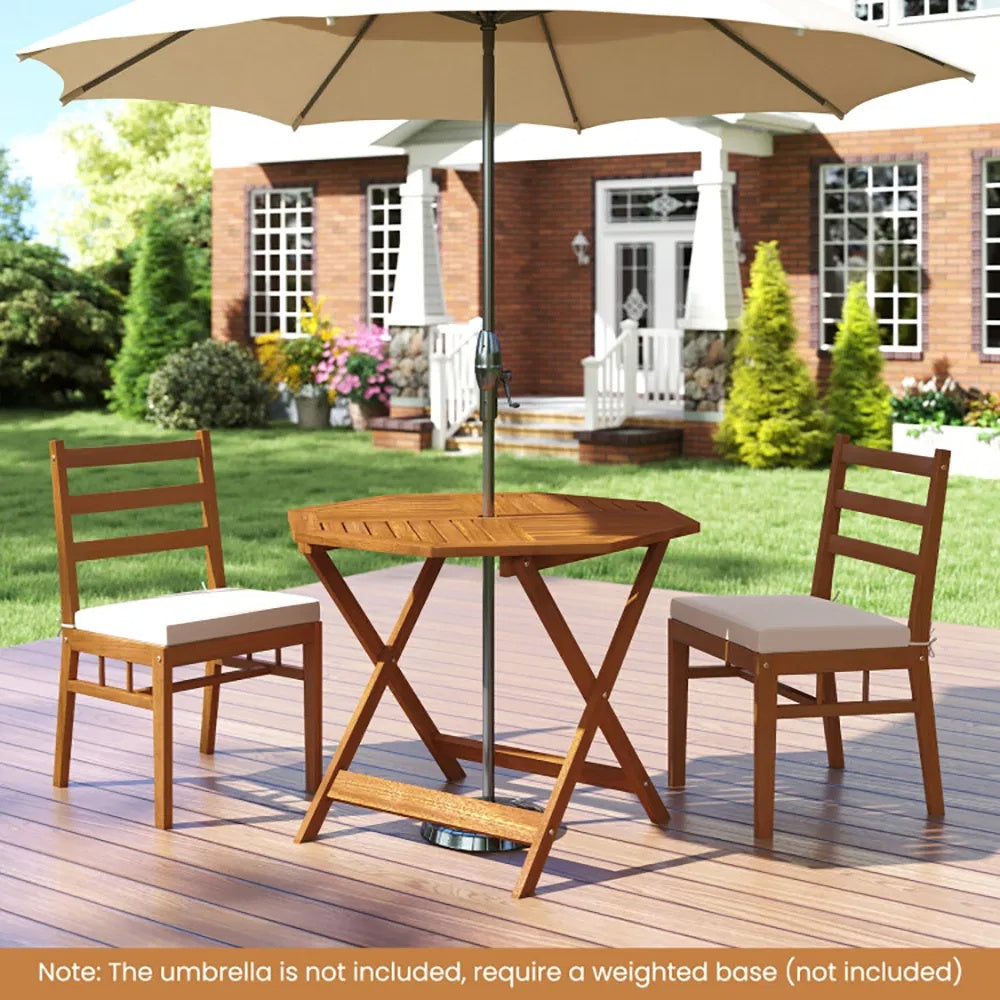 35.5 Inch Solid Wood Octagon Patio Dining Table with Umbrella Hole