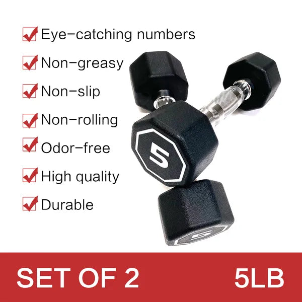 Octagonal Dumbbells Set of 2 - 5 Lbs with Chrome Handle
