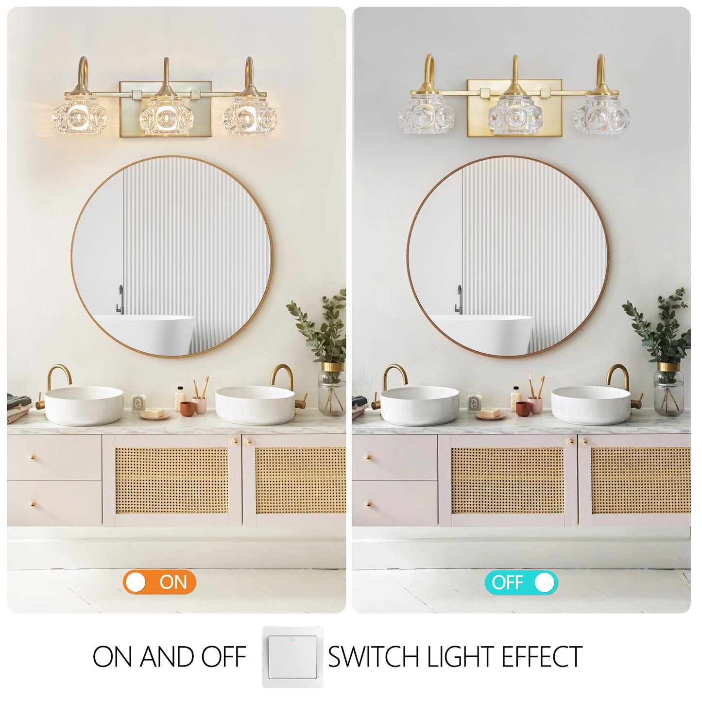 Modern Crystal Bathroom Vanity Light - 3-Light Wall Sconce
