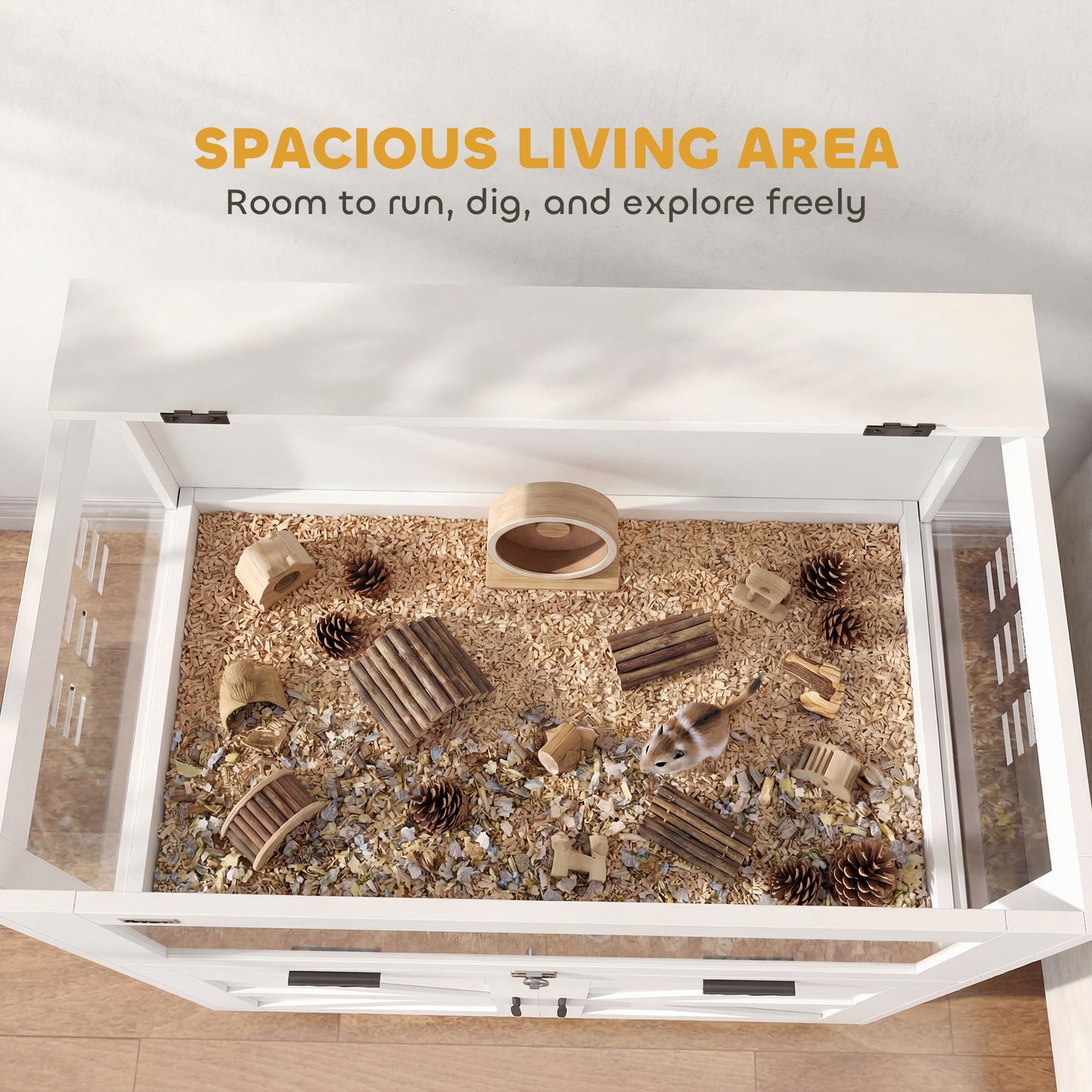 Hamster Cage with Storage Cabinet, Acrylic Panels & Pull-Out Tray, 30x19.5x36 Inches