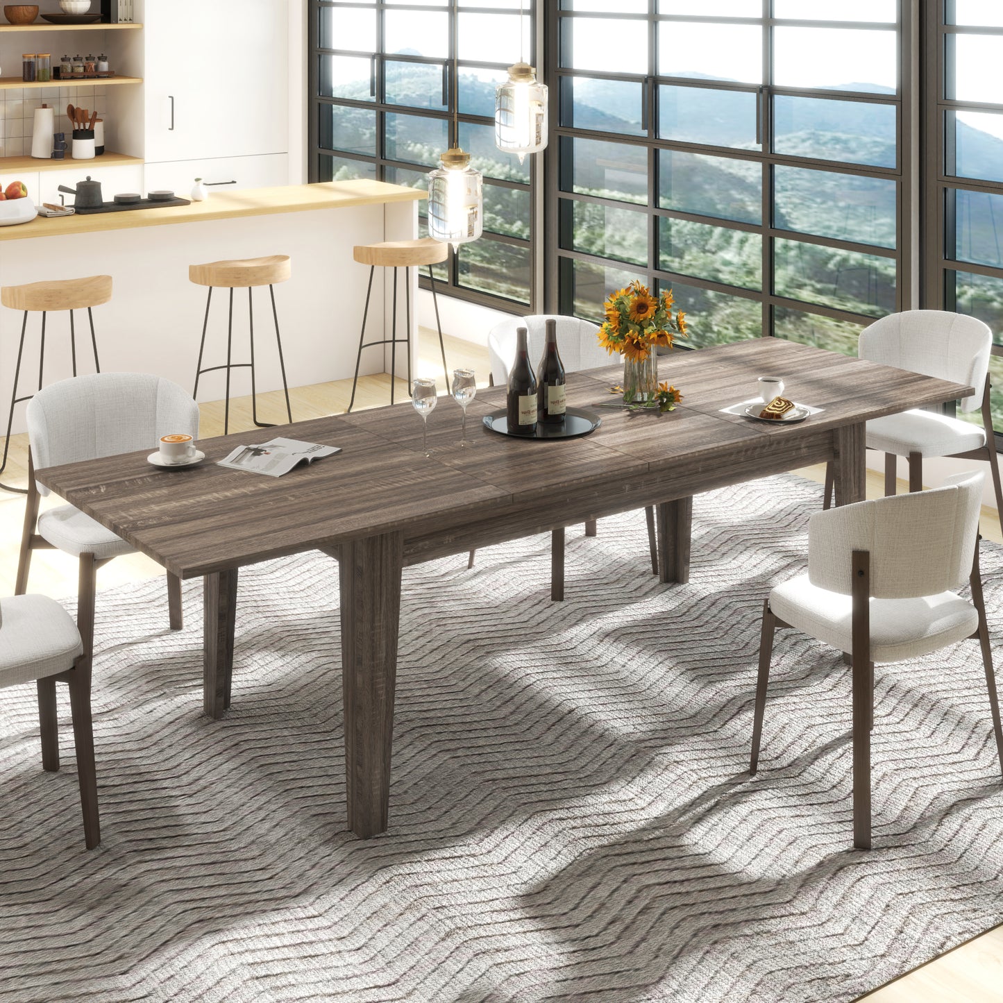 Large Extendable Dining Table - 106.3 Inch Dark Oak