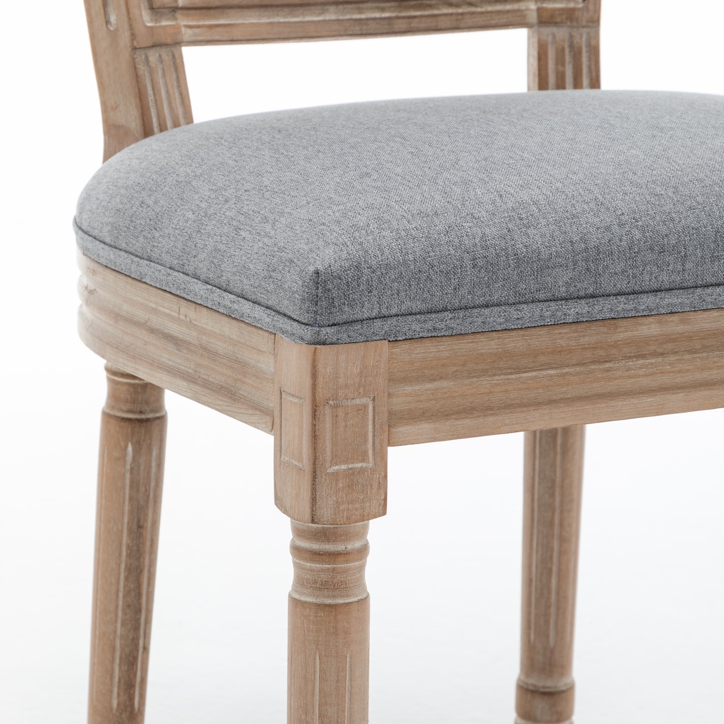 Farmhouse Dining Chairs Set of 2 - Grey Cushioned Linen Seat