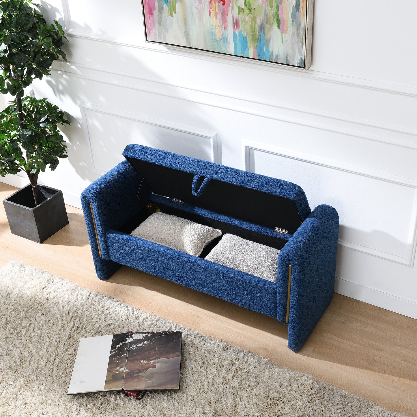 Modern Teddy Bed End Bench With Arms And Storage,Upholstered Large