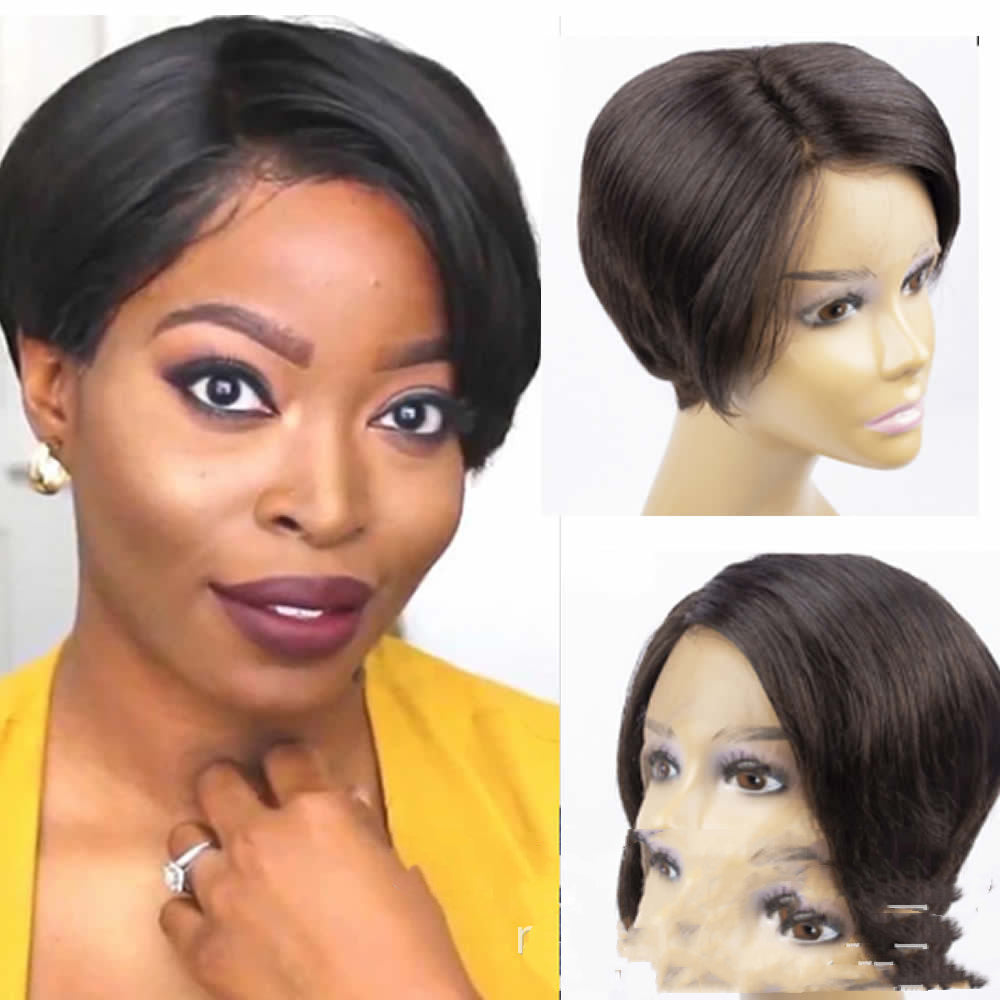 Pixie Cut Human Hair Front Lace Wig - Short Curly