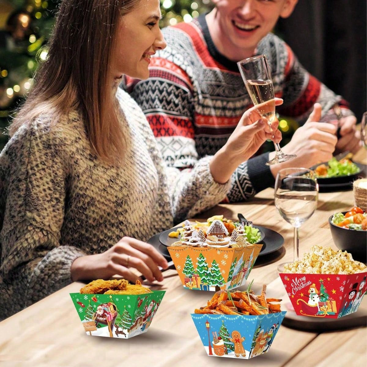 12 PCS Christmas Gingerbread Man Snack Bowls - Disposable Party Supplies