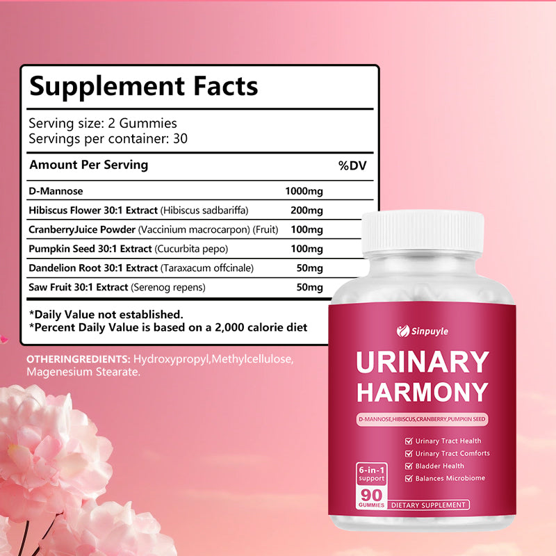 D-Mannose Cranberry Gummies - 6-in-1 Bladder Health Supplement - 90 Count