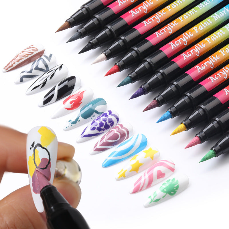12-Color Nail Art Pen Set with Brush Tips