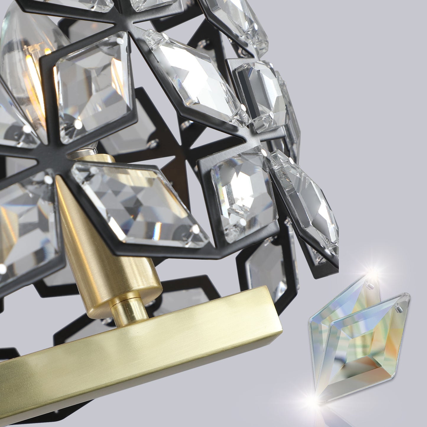 39-inch Modern Crystal and Black Gold Pendant Light Fixture for Living Room and Dining