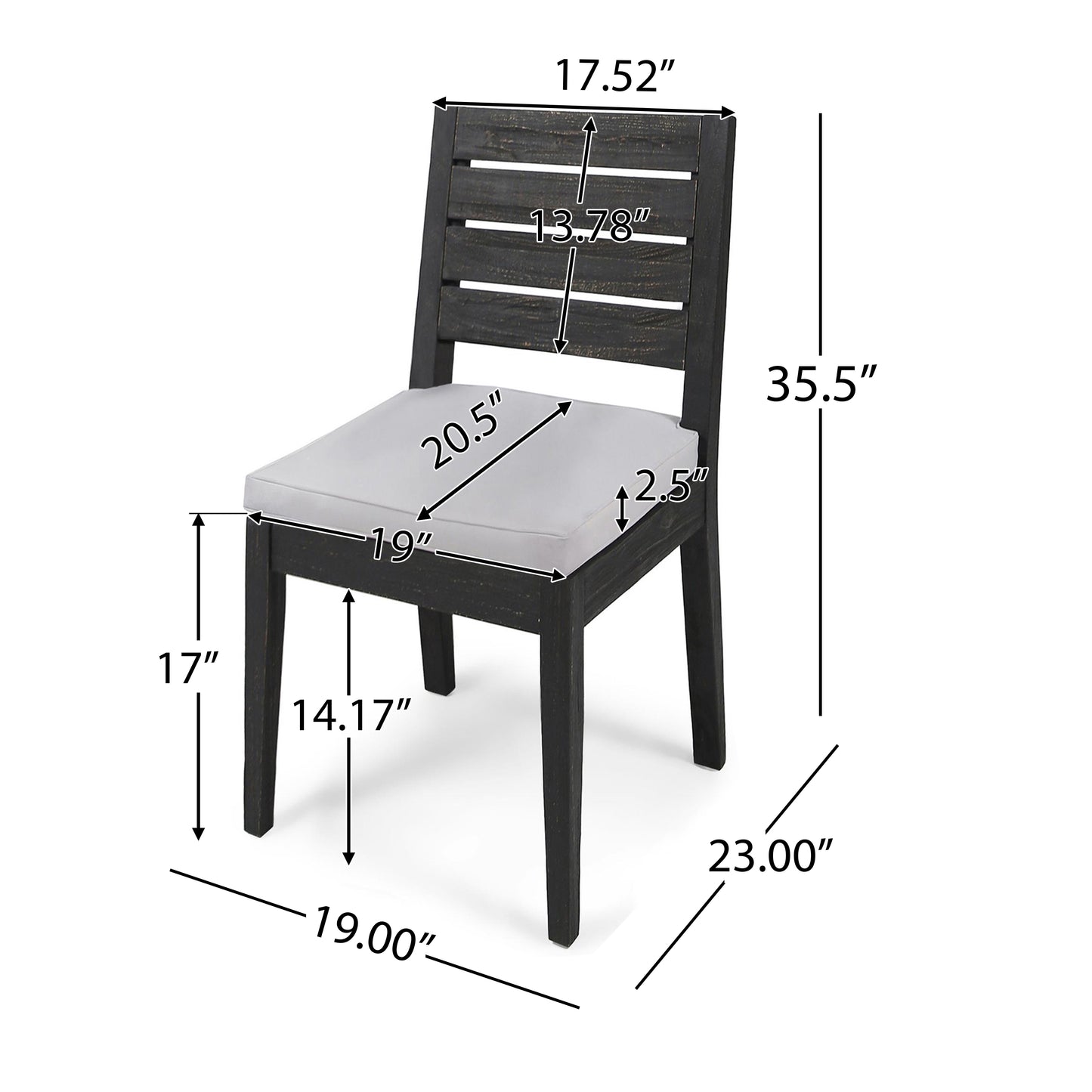 Outdoor Acacia Wood Armless Dining Chairs with Cushions - Set of 2, Light Gray