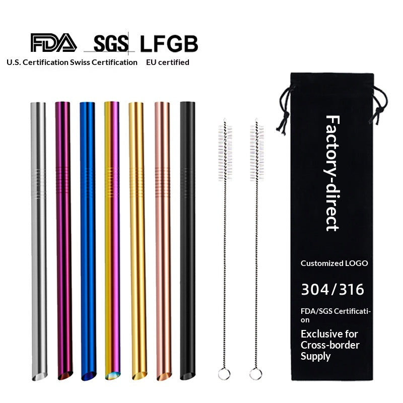 Stainless Steel Angled Straw Drinkware Set for Milk Tea and Beverages