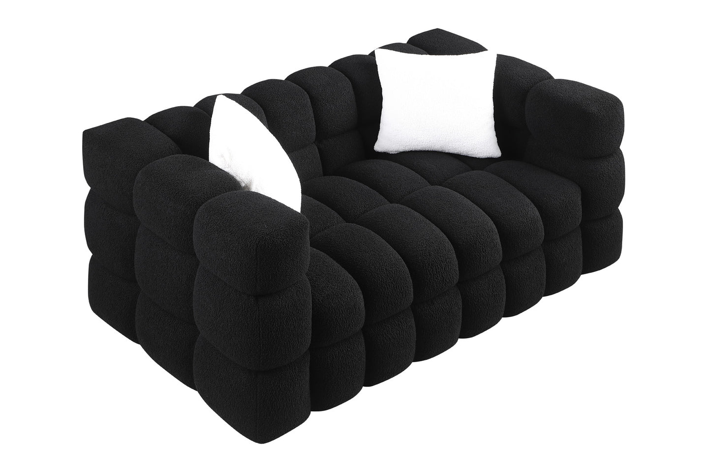 Boucle Sofa - 2 Seater, Black, Marshmallow Design, 62.2" Length