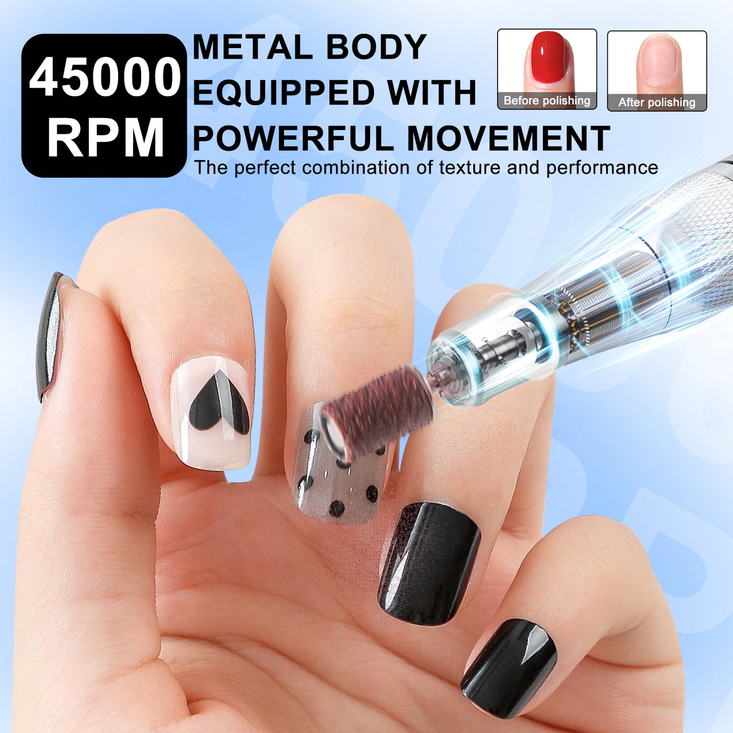 Professional Cordless Nail Drill Kit - 45000RPM Rechargeable E-File