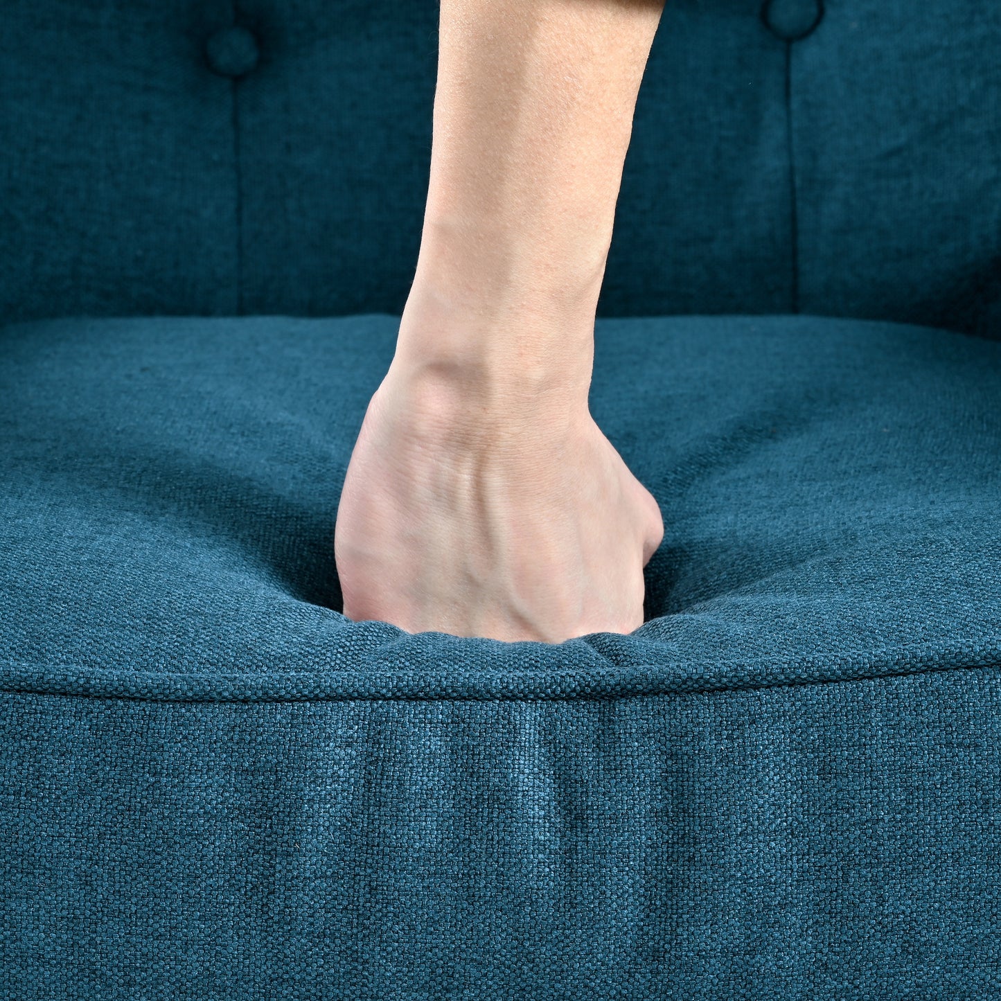 Mid-Century Modern Blue Accent Chair - Tufted Fabric with Wood Legs