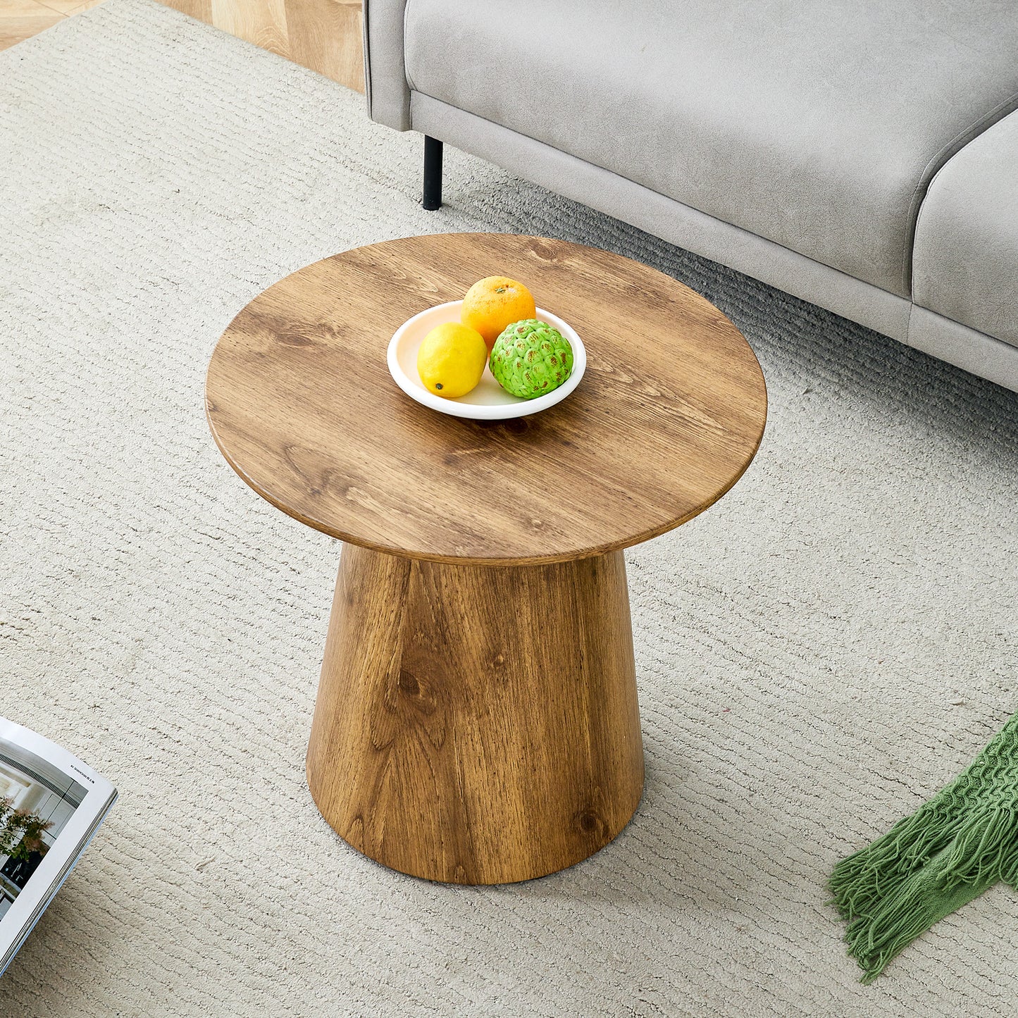 Natural Wood Grain MDF Round Coffee Table - 19.6 Diameter, 18.8
